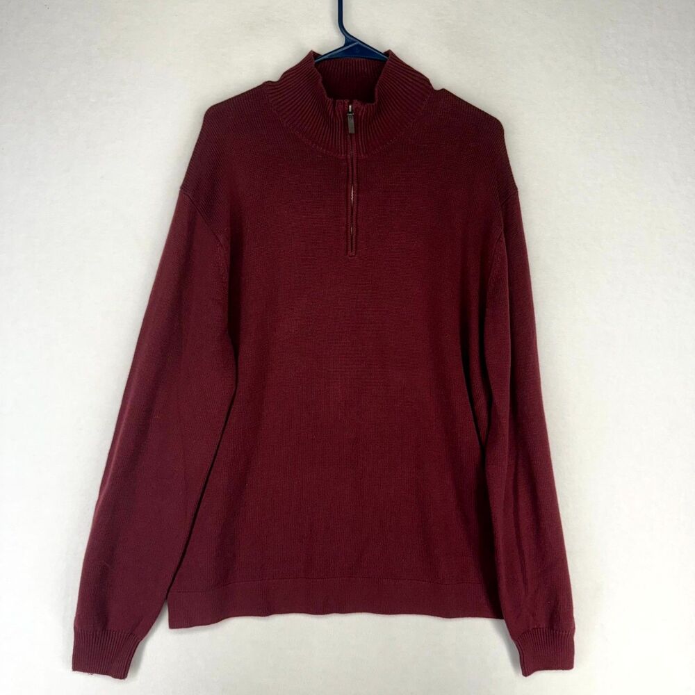 Perry Ellis Dark Red Quarter Zip Sweater Mens‎ Size L